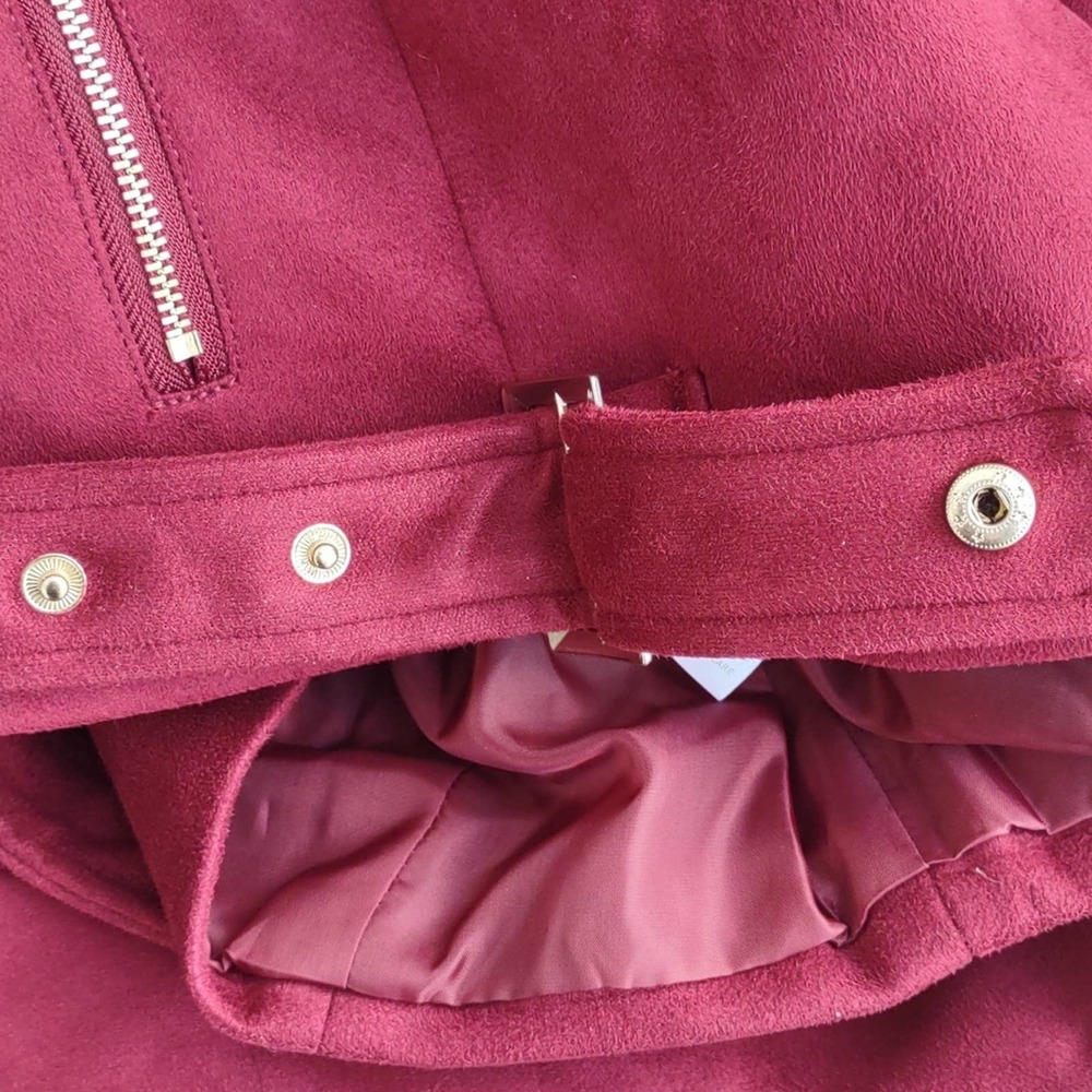 Romeo & Juliet Couture Faux Suede Moto Biker Jacket Medium Burgundy - Picture 11 of 12